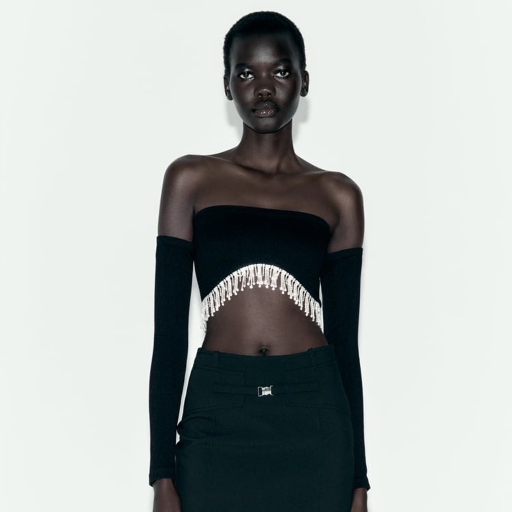 ZARA SEAMLESS RHINESTONE CROP TOP
